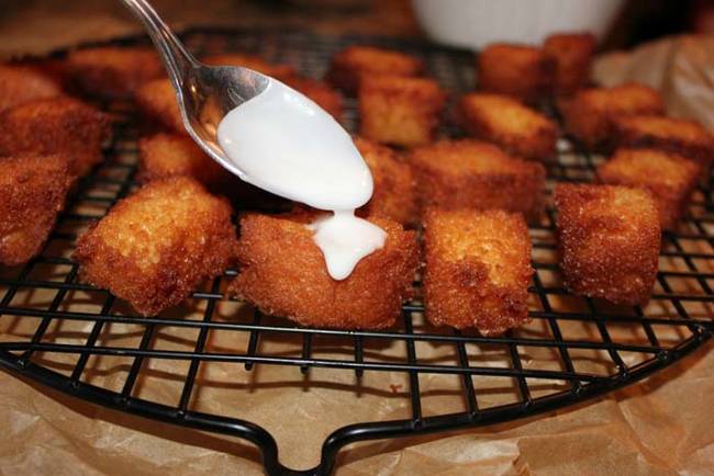 7.) Deep-Fried Eggnog with Rum Frosting