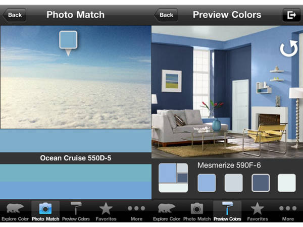 <a href="https://www.behr.com/consumer/colors/mobile-apps">ColorSmart by Behr</a>, Free, available on iPhone and Android