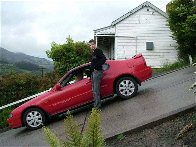 The city even lets cars drive on Baldwin Street if you can believe it. That guy better have the parking brake on.