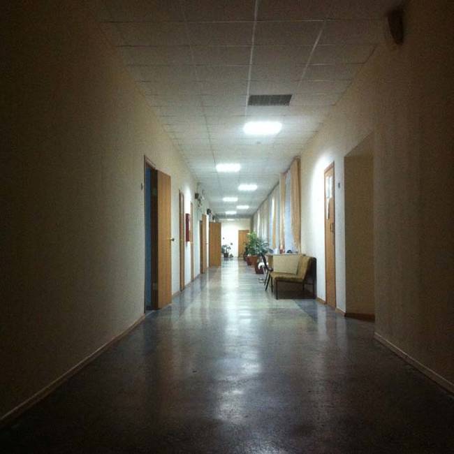 Another depressing hallway, this time during the day.