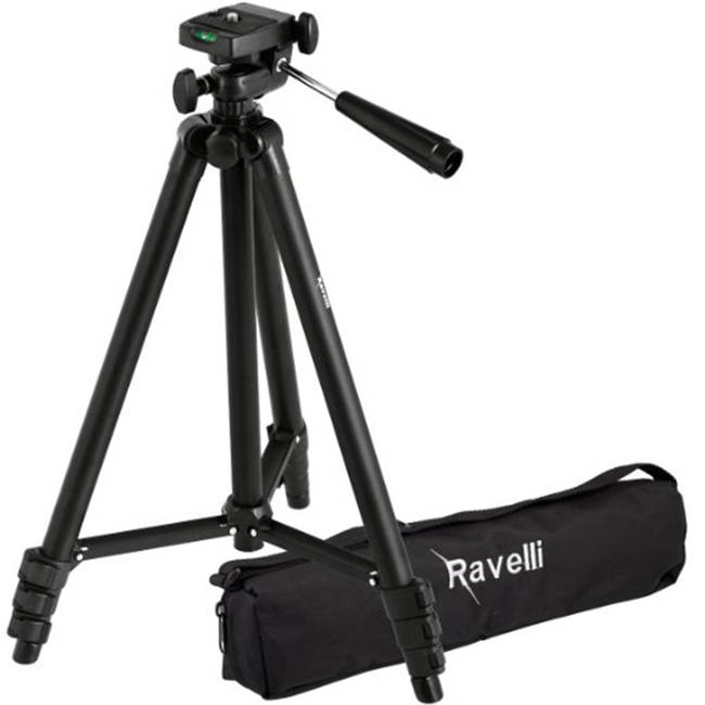 <a href="https://www.amazon.com/Ravelli-APLT2-Weight-Aluminum-Tripod/dp/B004ZGN6MY/ref=sr_1_3?s=photo&ie=UTF8&qid=1418247635&sr=1-3&keywords=tripod=vira0d-20">This tripod</a> comes with a travel bag and only costs $17.