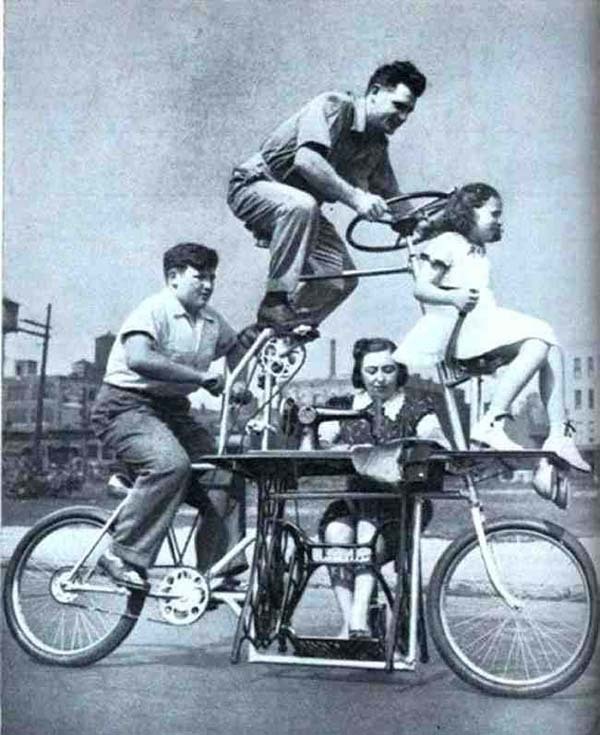 24.) This bicycle fit a family of four and it included a sewing machine (1939).