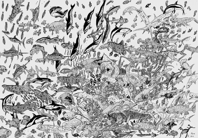 Ocean Life: See if you can count how many different sea creatures are in this one sketch.