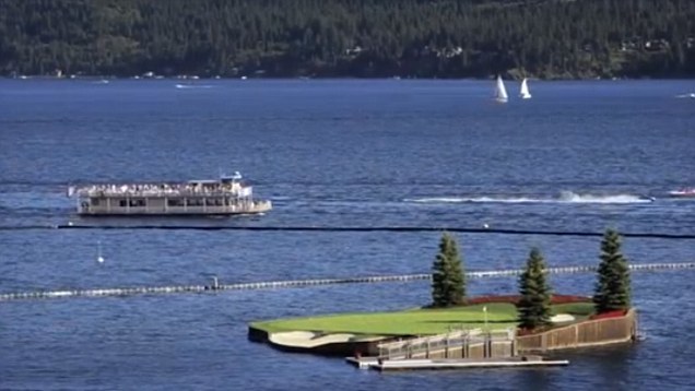 The 14th hole on the Lake Coeur d'Alene golf course in Idaho is the most challenging pin you'll ever try to hit. Especially since the man-made island green at the end is designed to move, providing a playable length ranging from 110 to 210 yards for men and 65 to 130 for women.