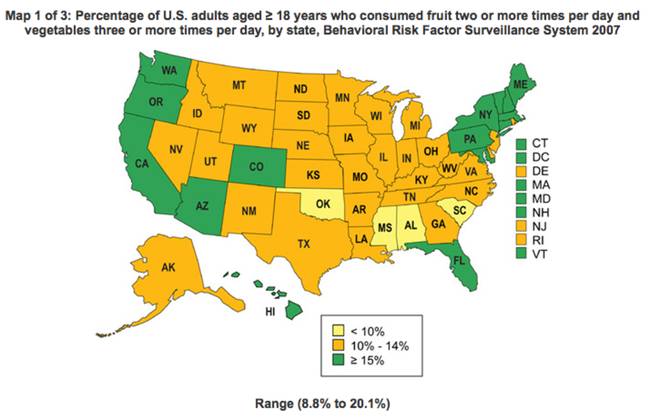 23.) Percentage of adults eating fruits/veggies.