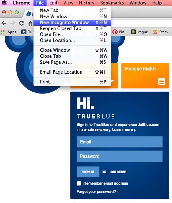 2.) Enable private browsing when searching or booking flights online (you'll see cheaper fares).