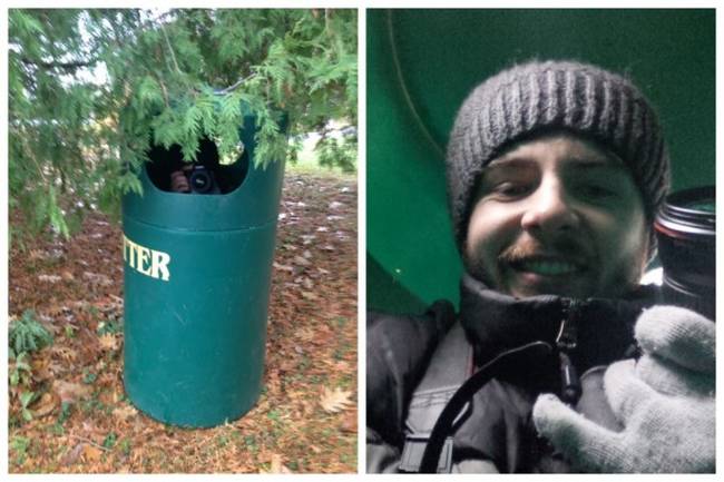 Photographer Chance Faulkner had disguised himself and his camera using a trashcan. Bailey had no idea and the pictures Chance took are amazing!