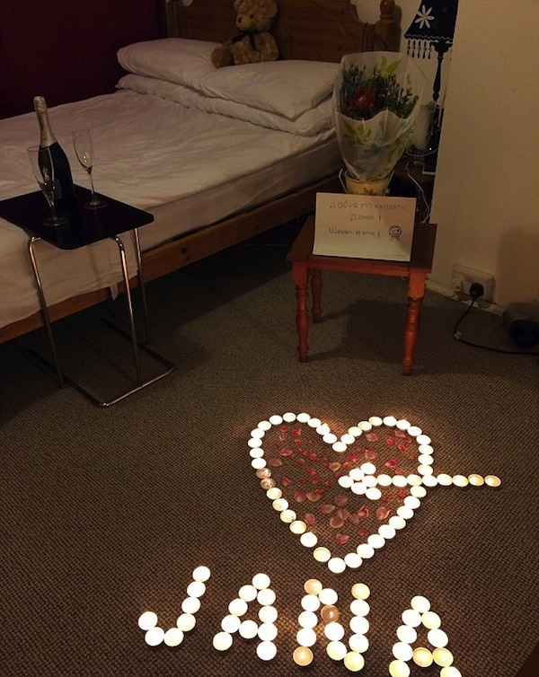 And even set up a rose filled candlelit welcoming. Can you guess where he made his mistake?