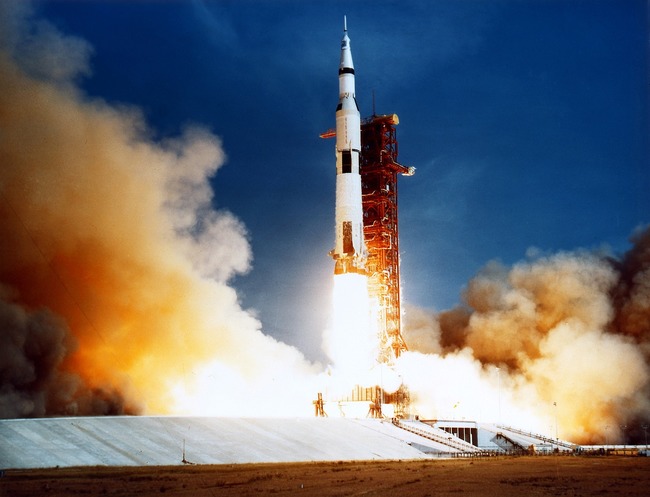 Blast-off!  Apollo 11 took off on July 16, 1969 at 9:32am and entereted orbit 12 minutes later.