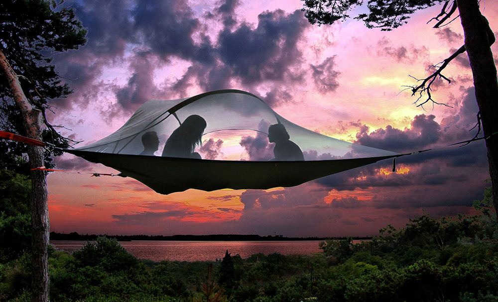 To set it up you just attach the Tentsile system to any three support points, very similar to hanging a hammock.