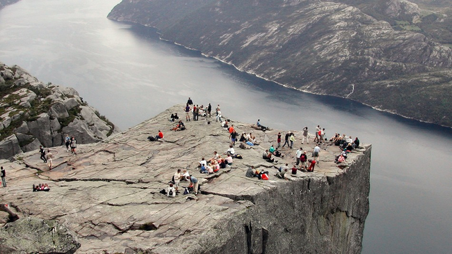 Preikestolen, or Pulpit Rock, is a popular tourist attraction in Norway.