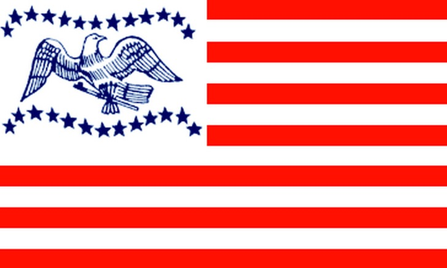 26 stars (1837-1845) This rare flag was carried by John C. Fremont, this country's first presidential candidate. It features an eagle spreading his golden wings and embracing the stars.