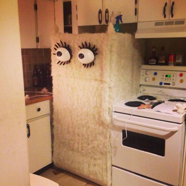 An upholstered fridge. This is an upholstered fridge. With eyes. I... I don't know what to say besides that. I'm horrified.