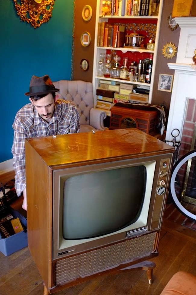 Val and her husband purchased this old TV with the intention of turning it into a mini bar. She credits Pinterest as inspiration for the project.