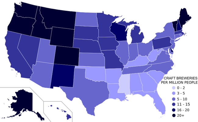 22.) Craft breweries per state.