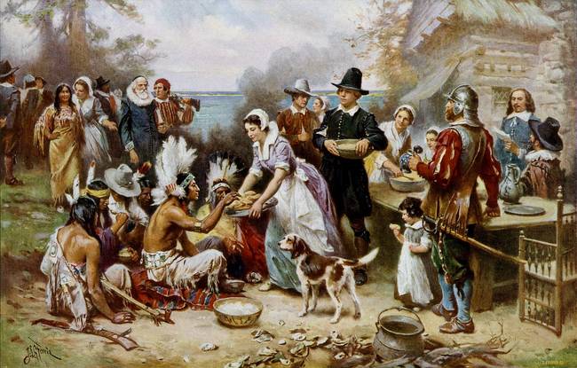 "The First Thanksgiving 1621" by Jean Leon Gerome Ferris (1899)