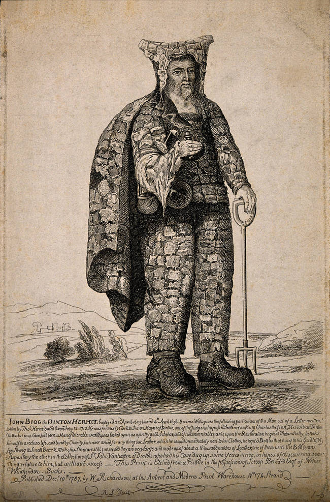 The hermit was supposed to dress like a druid, but the idea of what a druid should wear was always up for interpretation. Some wore animal furs and cloaks, others wore dunce caps (similar to the hats worn by modern garden gnomes).