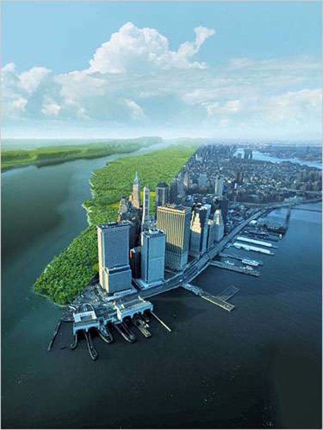 19.) Present day Manhattan... and what it would have looked like 400 years ago.