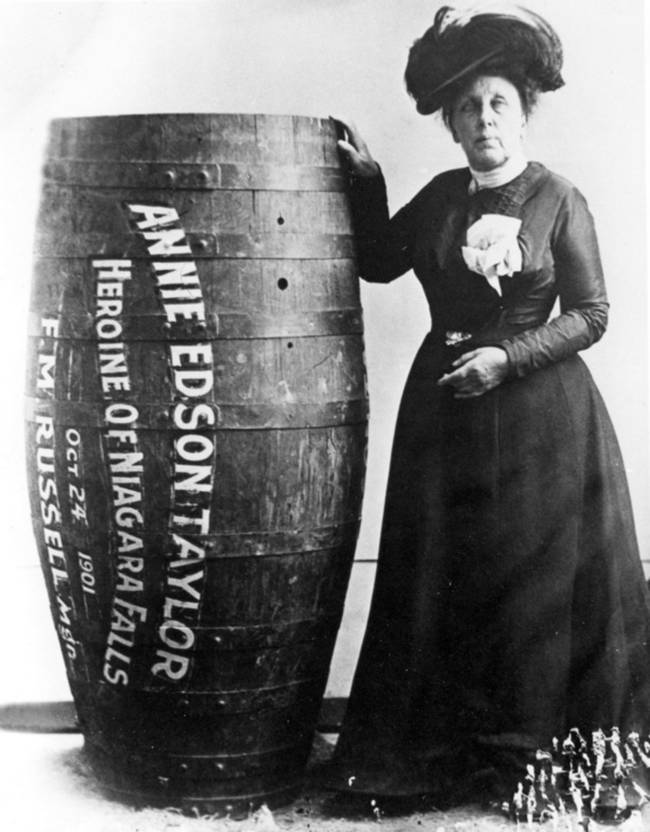 In 1901, Annie Edson Taylor became the first person to survive a trip over Niagara Falls in a barrel.