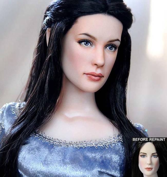 Liv Tyler as Arwen in <i>Lord of the Rings</i>'s action figure is particularly bland. Cruz's contouring makes it much more realistic.