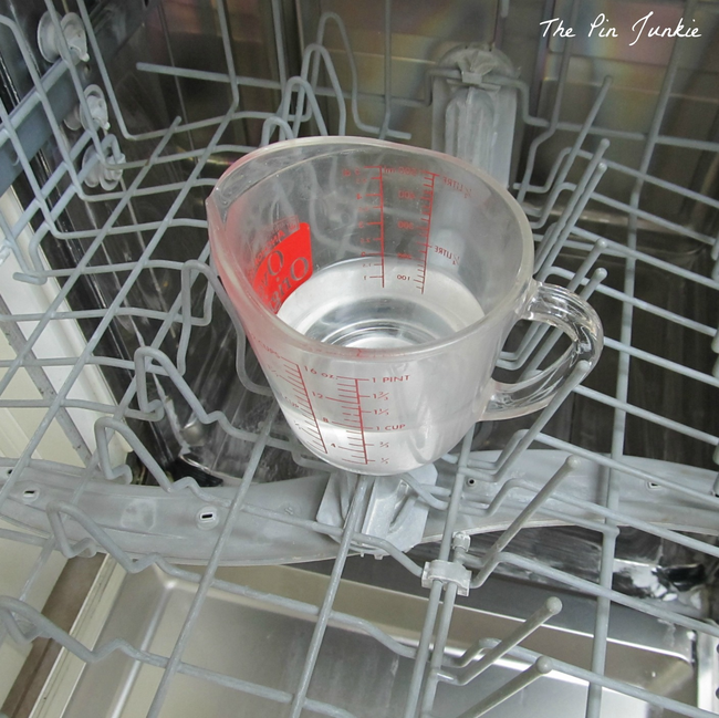 1.) Vinegar + baking soda = super clean diswasher
