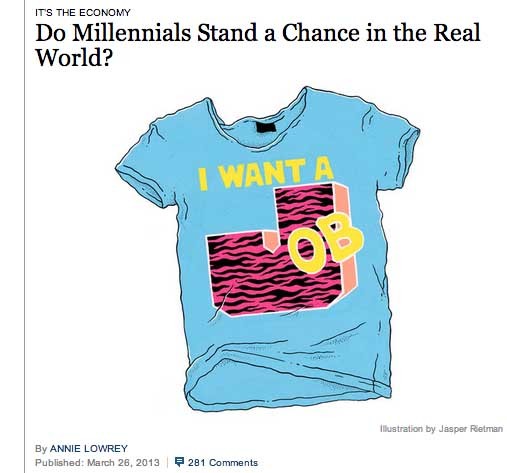 I feel like this would be more stinging  if Millennials knew what this t-shirt is referencing.  MTV has been in recession since I was like 11, dude.