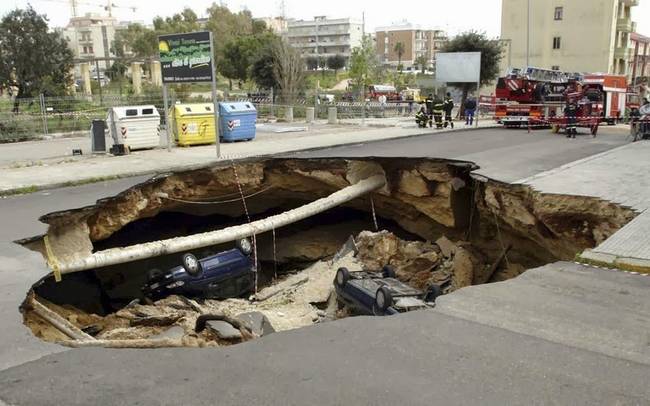 Sinkholes occur because the ground doesn't have enough drainage.