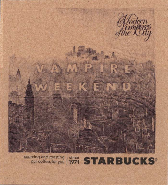 15.) Vampire Weekend album cover drawn on a Starbucks napkin.