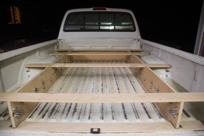 The frame and ball bearings in the bed of the truck.