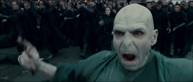 Lord Volemort leading the Death Eaters into battle.