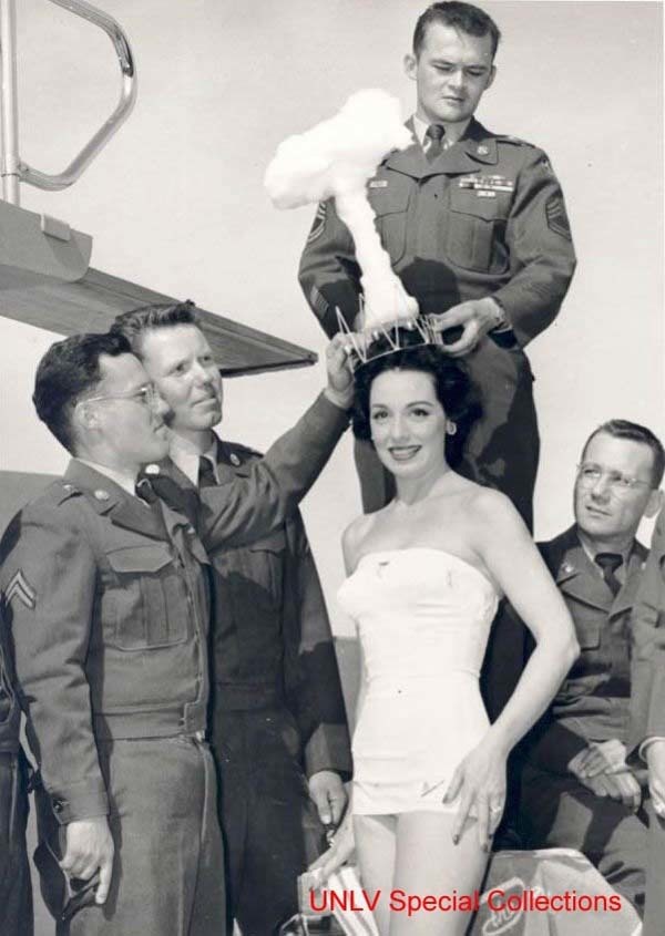 32.) The winner of the Miss Atomic Bomb pageant is crowned (1950).