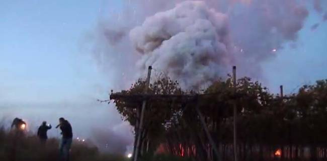 The explosion shook the ground and sent spectators fleeing. Here you can see a column of smoke rising up from the site of the explosion.