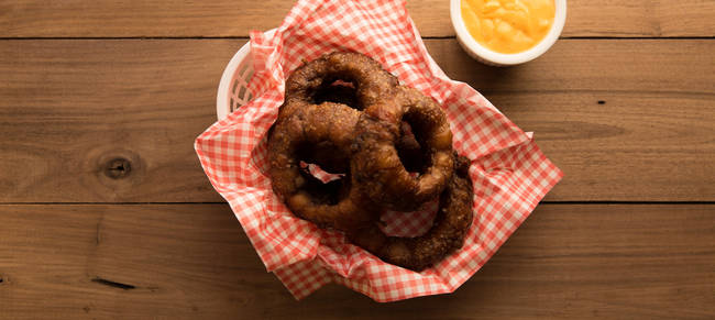 Beer Battered Bacon Wrapped Onion Rings