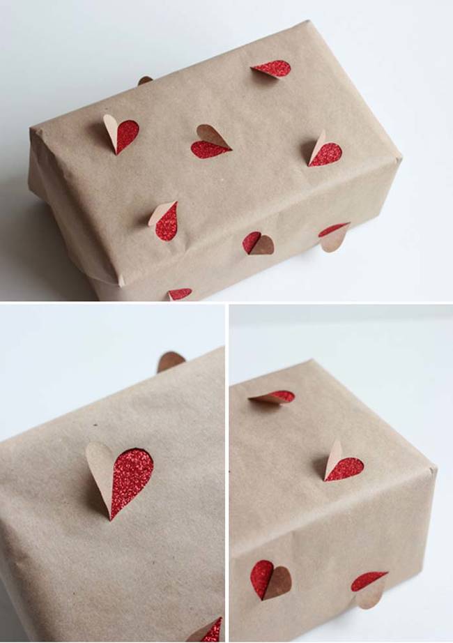 Add a glitter accent to brown paper with a pair of scissors.