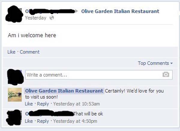 3.) Good to know, Olive Garden.