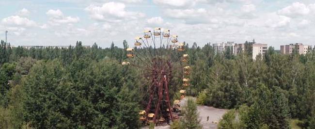 Aerial view of the Pripyat amusement park in Pripyat, Ukraine. The park was scheduled to open just days before the nuclear disaster Chernobyl.