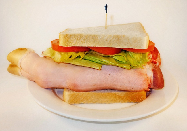 According to Peter, the pictures are intended to raise awareness, starting with this BLT sandwich. In fact the all white background was chosen to represent American diners and comfort viewers.