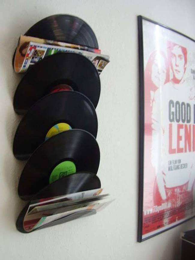 Melt records together to make a unique magazine holder.