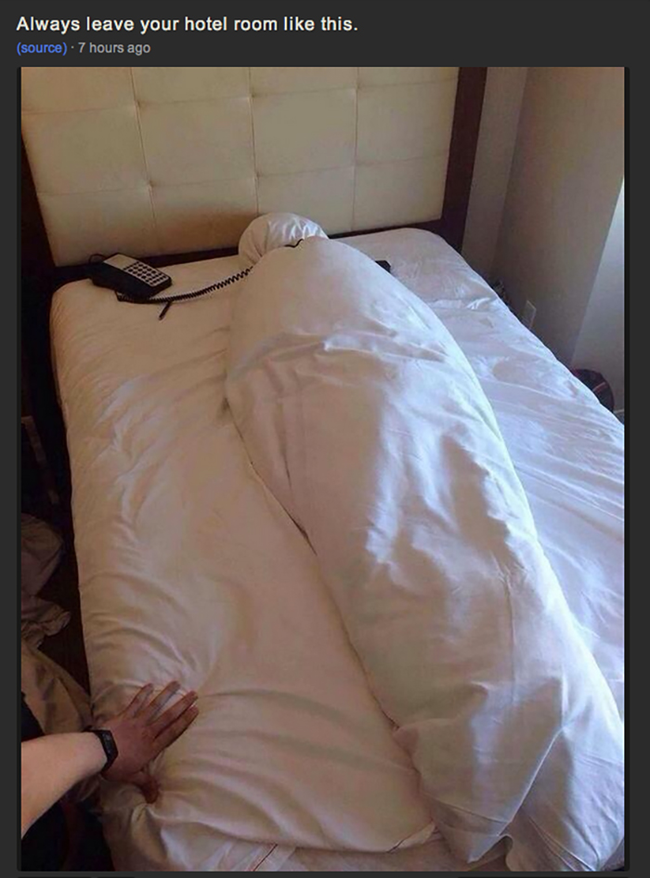 8.) Whoever left their hotel room like this.