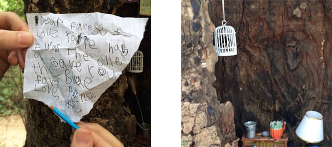 The first letter, left by a child named Skye, included a tiny blue pencil. Another hiker found a deceased bumblebee somewhere along the way and left it in the birdcage.