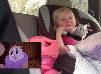 Adorable Baby Girl Gets Really Emotional While Watching A Cartoon In The Car.